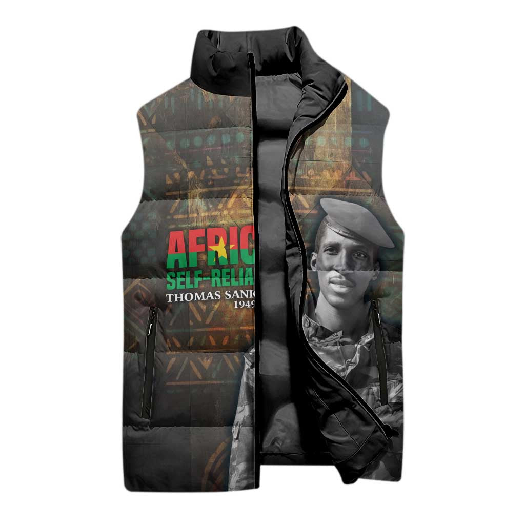 Thomas Sankara Sleeveless Puffer Jacket Burkina Faso Africa Self-Reliance Message and Military Portrait - Wonder Print Shop
