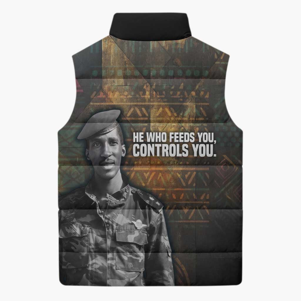 Thomas Sankara Sleeveless Puffer Jacket Burkina Faso Africa Self-Reliance Message and Military Portrait - Wonder Print Shop