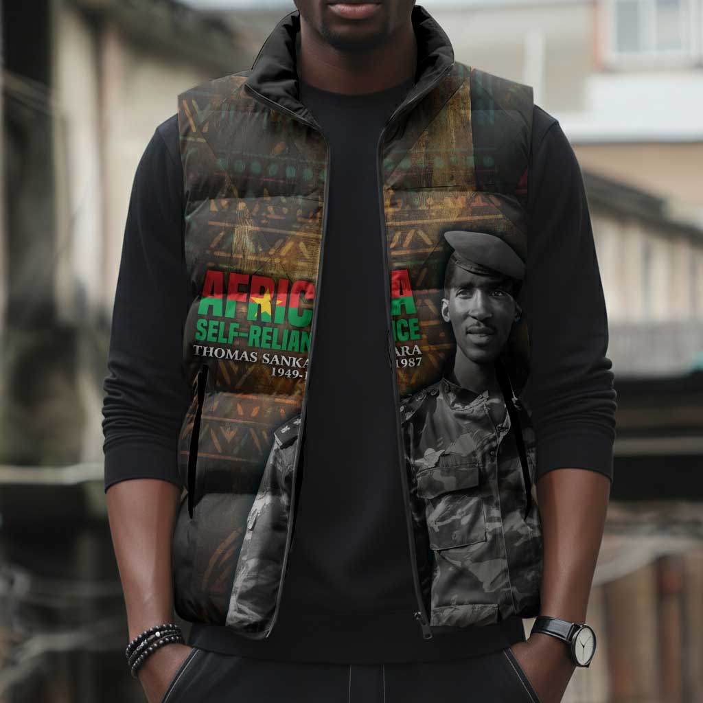 Thomas Sankara Sleeveless Puffer Jacket Burkina Faso Africa Self-Reliance Message and Military Portrait - Wonder Print Shop