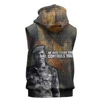 Thomas Sankara Sleeveless Zip Hoodie Burkina Faso Africa Self-Reliance Message and Military Portrait - Wonder Print Shop