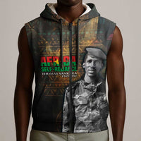 Thomas Sankara Sleeveless Zip Hoodie Burkina Faso Africa Self-Reliance Message and Military Portrait - Wonder Print Shop