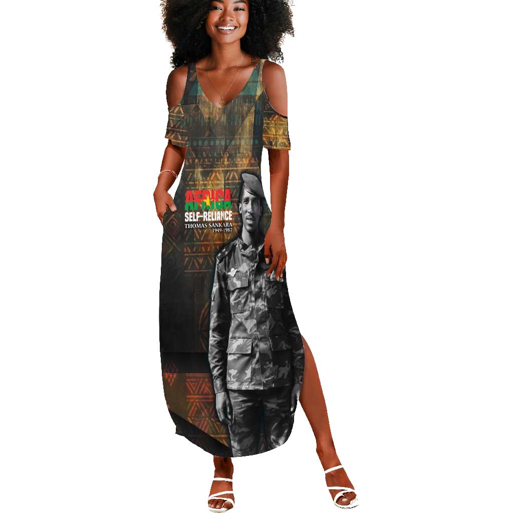 Thomas Sankara Summer Maxi Dress Burkina Faso Africa Self-Reliance Message and Military Portrait - Wonder Print Shop