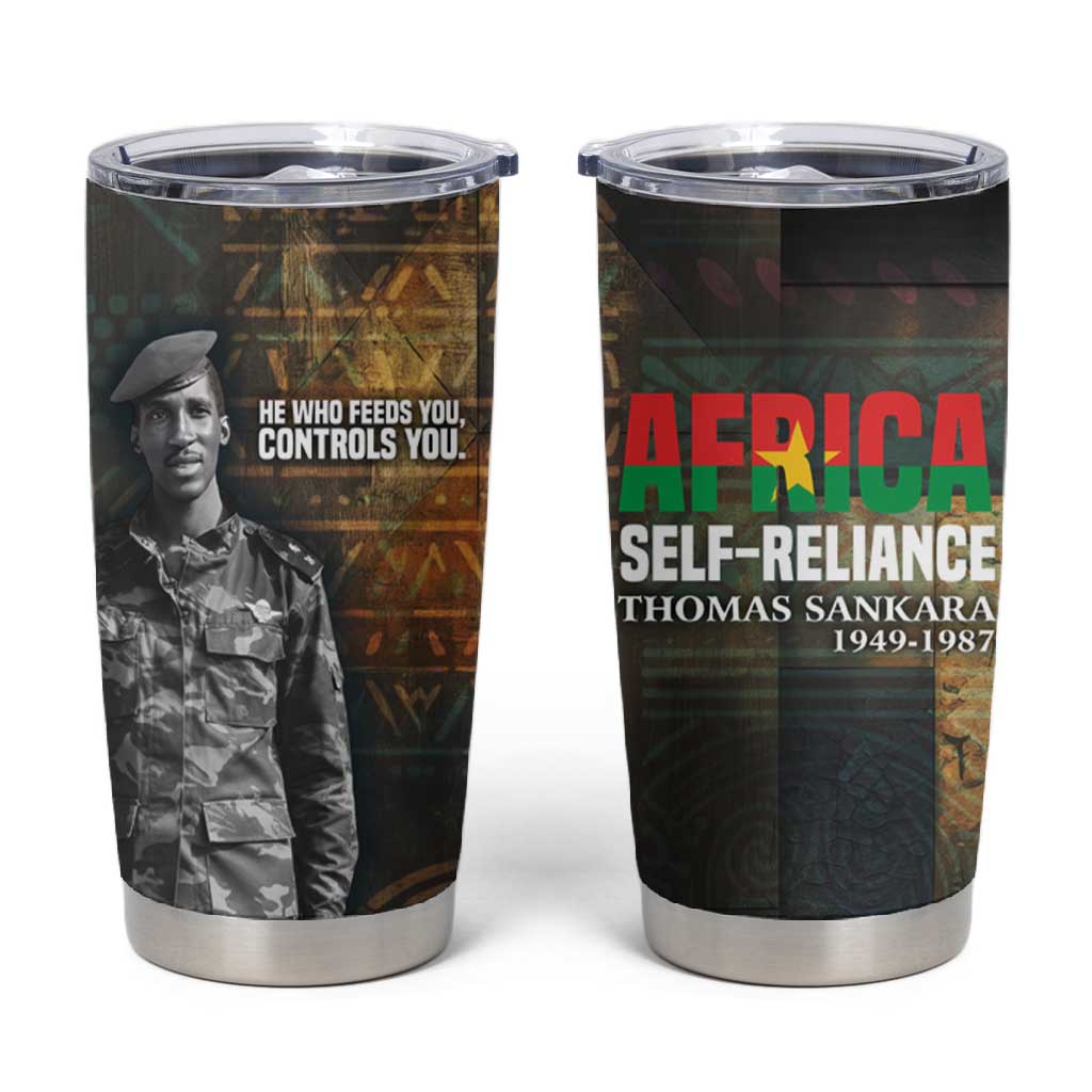 Thomas Sankara Tumbler Cup Burkina Faso Africa Self-Reliance Message and Military Portrait - Wonder Print Shop