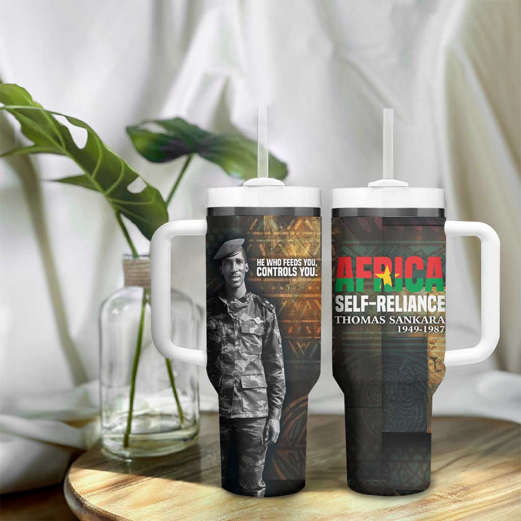 Thomas Sankara Tumbler With Handle Burkina Faso Africa Self-Reliance Message and Military Portrait - Wonder Print Shop