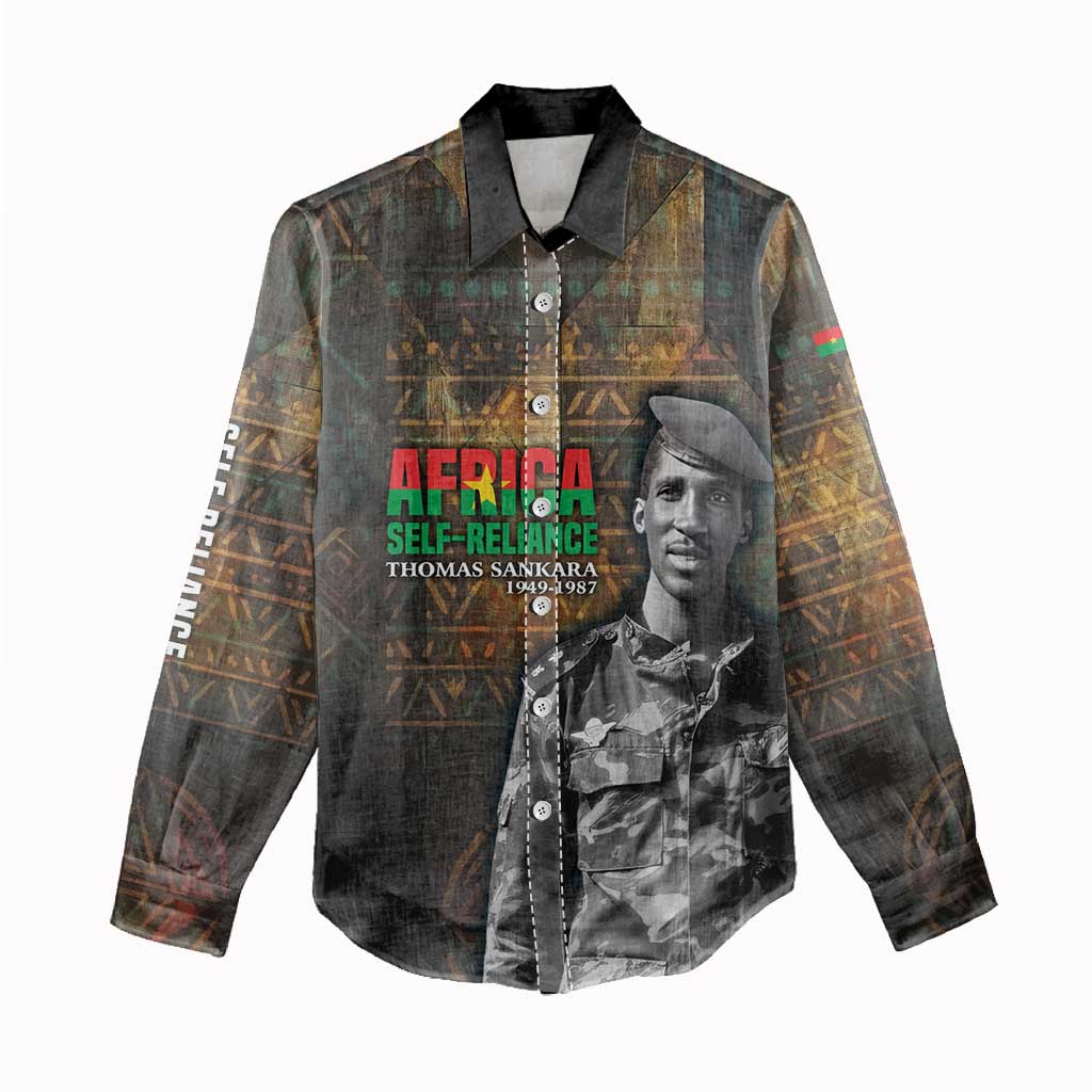 Thomas Sankara Women Casual Shirt Burkina Faso Africa Self-Reliance Message and Military Portrait - Wonder Print Shop