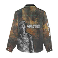 Thomas Sankara Women Casual Shirt Burkina Faso Africa Self-Reliance Message and Military Portrait - Wonder Print Shop