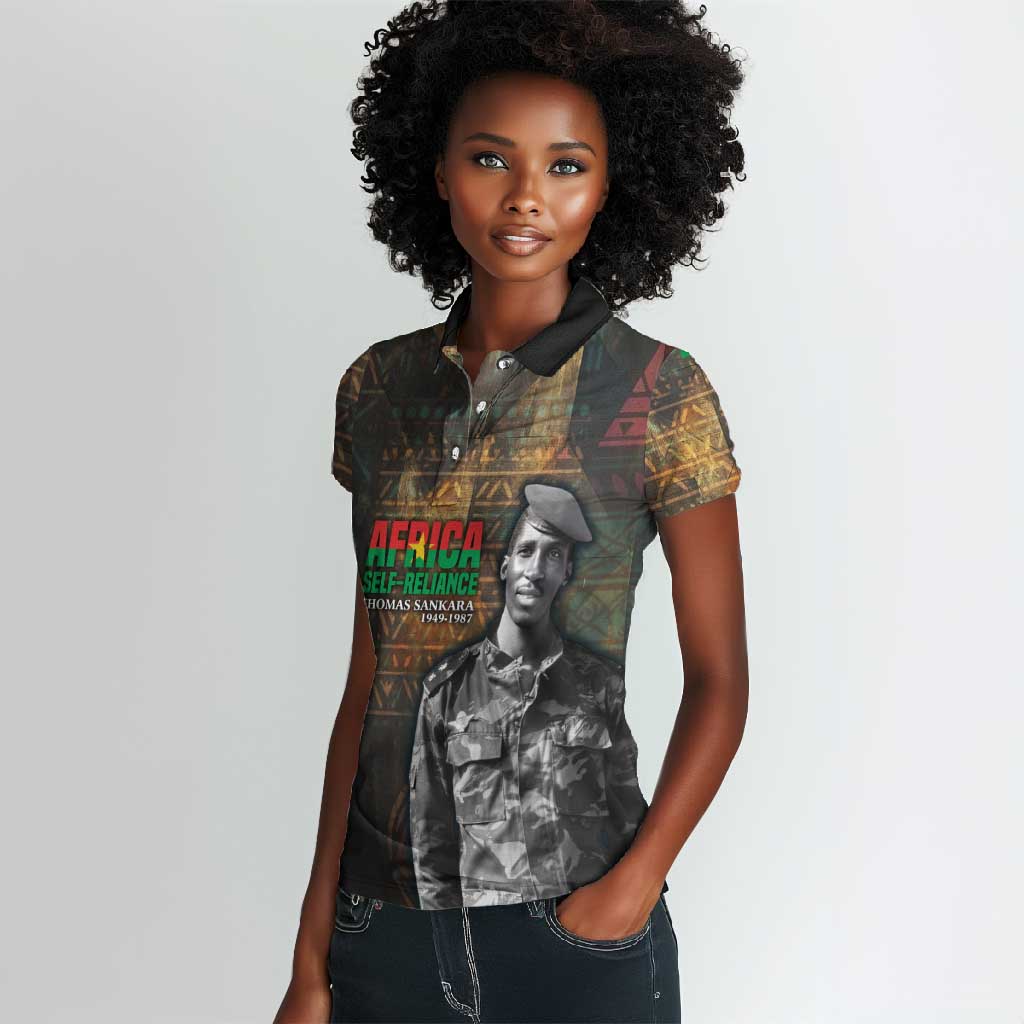 Thomas Sankara Women Polo Shirt Burkina Faso Africa Self-Reliance Message and Military Portrait - Wonder Print Shop