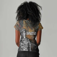 Thomas Sankara Women V-Neck T-Shirt Burkina Faso Africa Self-Reliance Message and Military Portrait - Wonder Print Shop