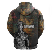 Thomas Sankara Zip Hoodie Burkina Faso Africa Self-Reliance Message and Military Portrait - Wonder Print Shop