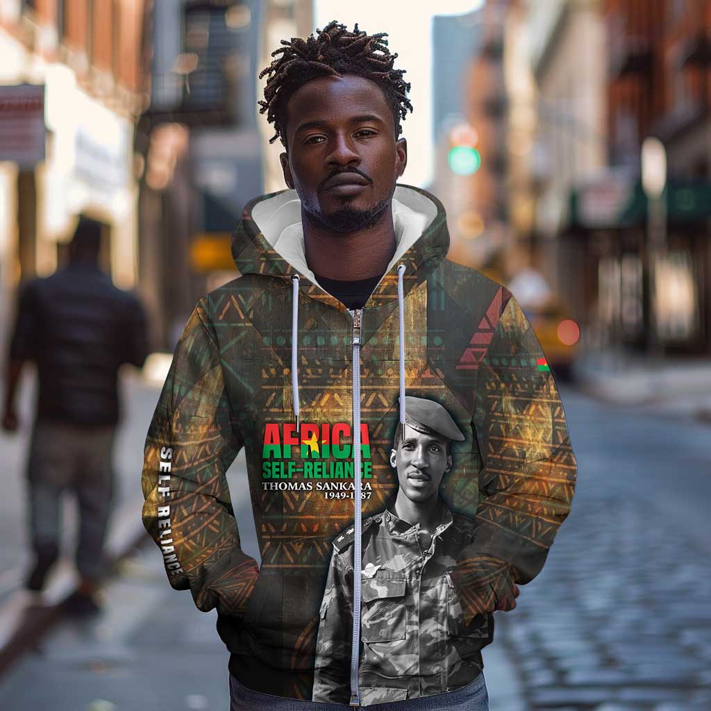 Thomas Sankara Zip Hoodie Burkina Faso Africa Self-Reliance Message and Military Portrait - Wonder Print Shop
