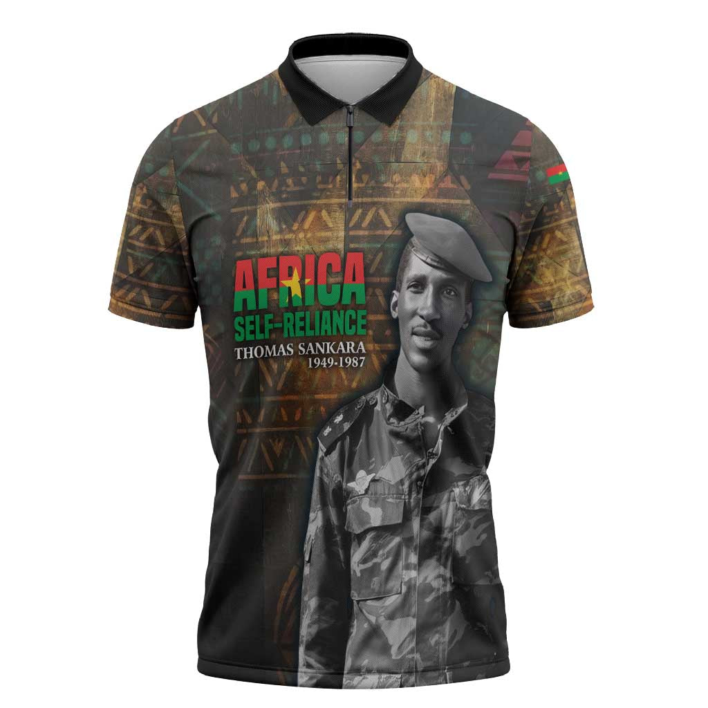 Thomas Sankara Zipper Polo Shirt Burkina Faso Africa Self-Reliance Message and Military Portrait - Wonder Print Shop