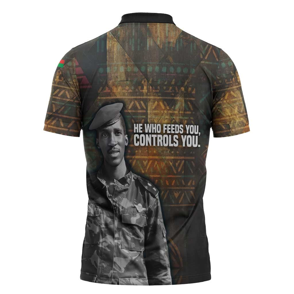Thomas Sankara Zipper Polo Shirt Burkina Faso Africa Self-Reliance Message and Military Portrait - Wonder Print Shop