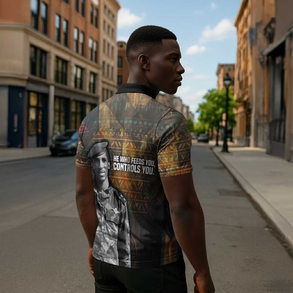 Thomas Sankara Zipper Polo Shirt Burkina Faso Africa Self-Reliance Message and Military Portrait - Wonder Print Shop
