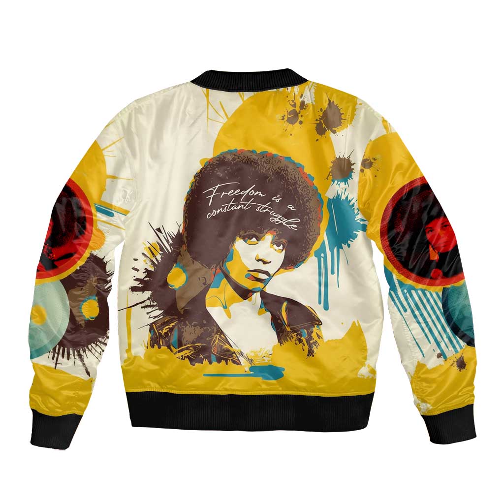 Angela Davis Bomber Jacket Bold Pop Art Style Freedom Is a Constant Struggle Quote Civil Rights Activist - Wonder Print Shop