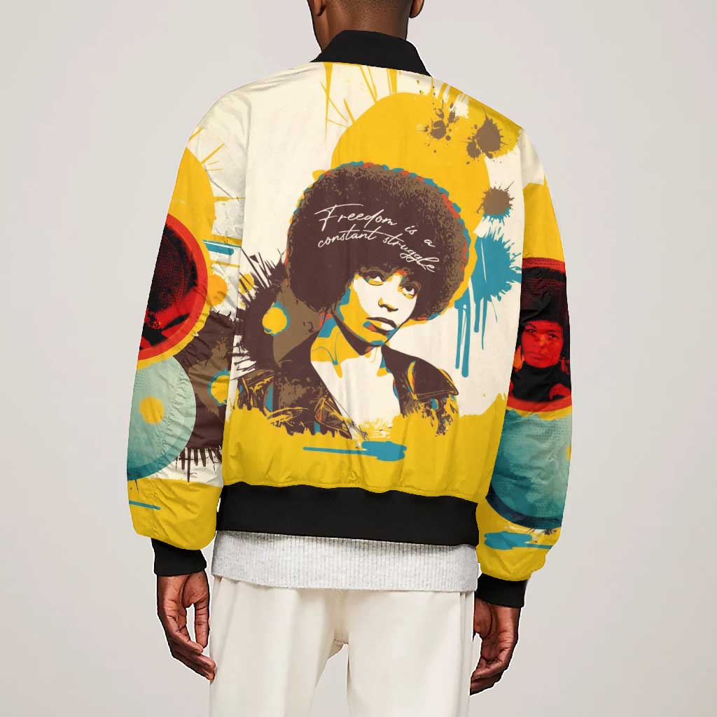 Angela Davis Bomber Jacket Bold Pop Art Style Freedom Is a Constant Struggle Quote Civil Rights Activist - Wonder Print Shop