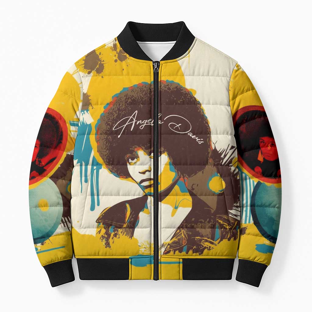 Angela Davis Bomber Puffer Jacket Bold Pop Art Style Freedom Is a Constant Struggle Quote Civil Rights Activist - Wonder Print Shop