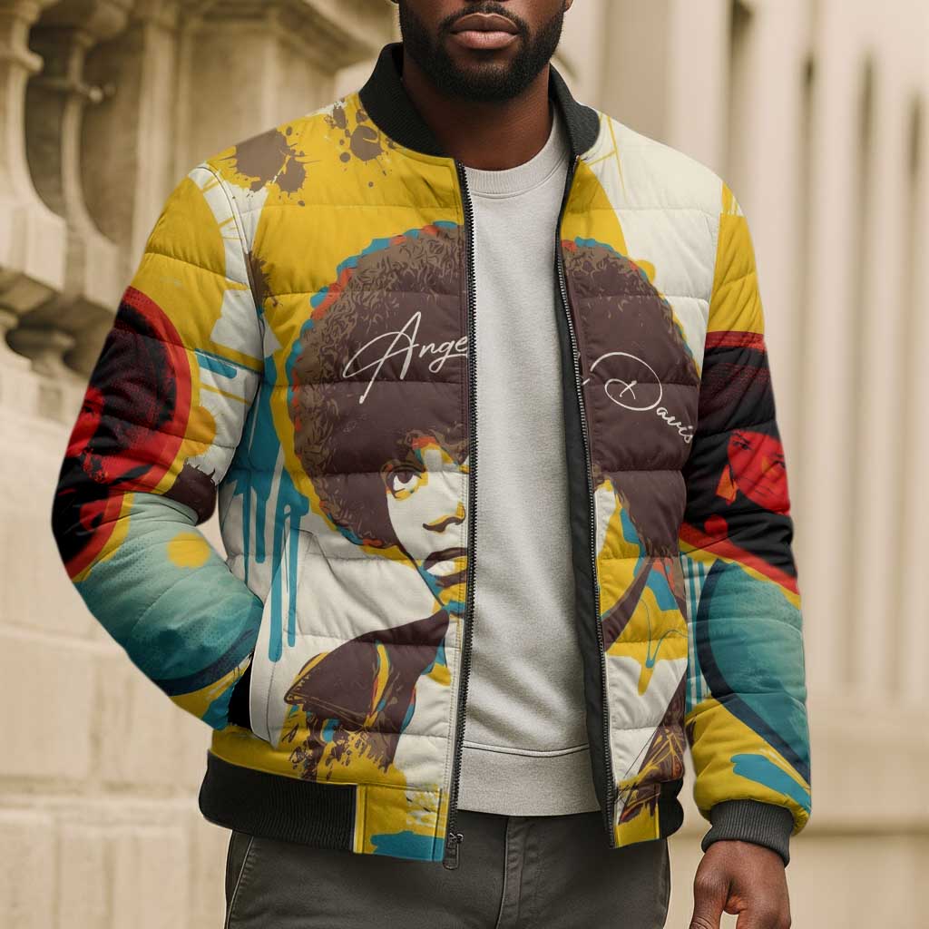 Angela Davis Bomber Puffer Jacket Bold Pop Art Style Freedom Is a Constant Struggle Quote Civil Rights Activist - Wonder Print Shop