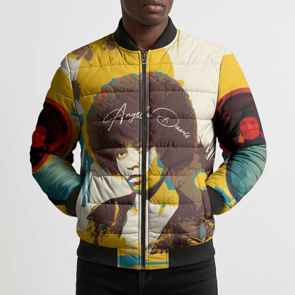 Angela Davis Bomber Puffer Jacket Bold Pop Art Style Freedom Is a Constant Struggle Quote Civil Rights Activist - Wonder Print Shop
