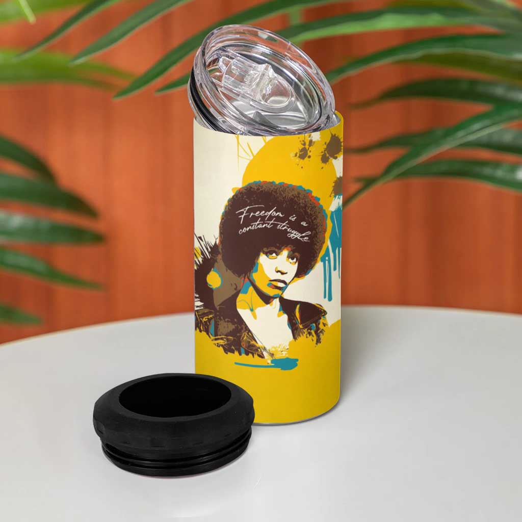 Angela Davis 4 in 1 Can Cooler Tumbler Bold Pop Art Style Freedom Is a Constant Struggle Quote Civil Rights Activist - Wonder Print Shop