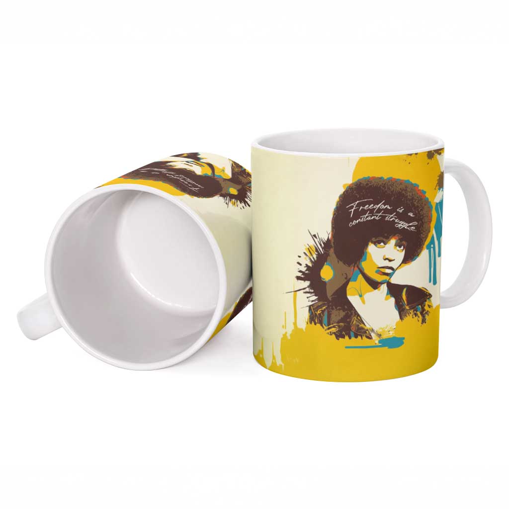 Angela Davis Ceramic Mug Bold Pop Art Style Freedom Is a Constant Struggle Quote Civil Rights Activist - Wonder Print Shop