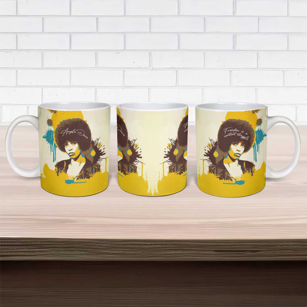 Angela Davis Ceramic Mug Bold Pop Art Style Freedom Is a Constant Struggle Quote Civil Rights Activist - Wonder Print Shop