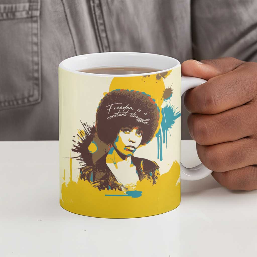 Angela Davis Ceramic Mug Bold Pop Art Style Freedom Is a Constant Struggle Quote Civil Rights Activist - Wonder Print Shop
