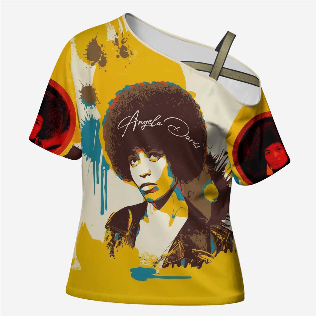 Angela Davis Cross Shoulder Shirt Bold Pop Art Style Freedom Is a Constant Struggle Quote Civil Rights Activist - Wonder Print Shop