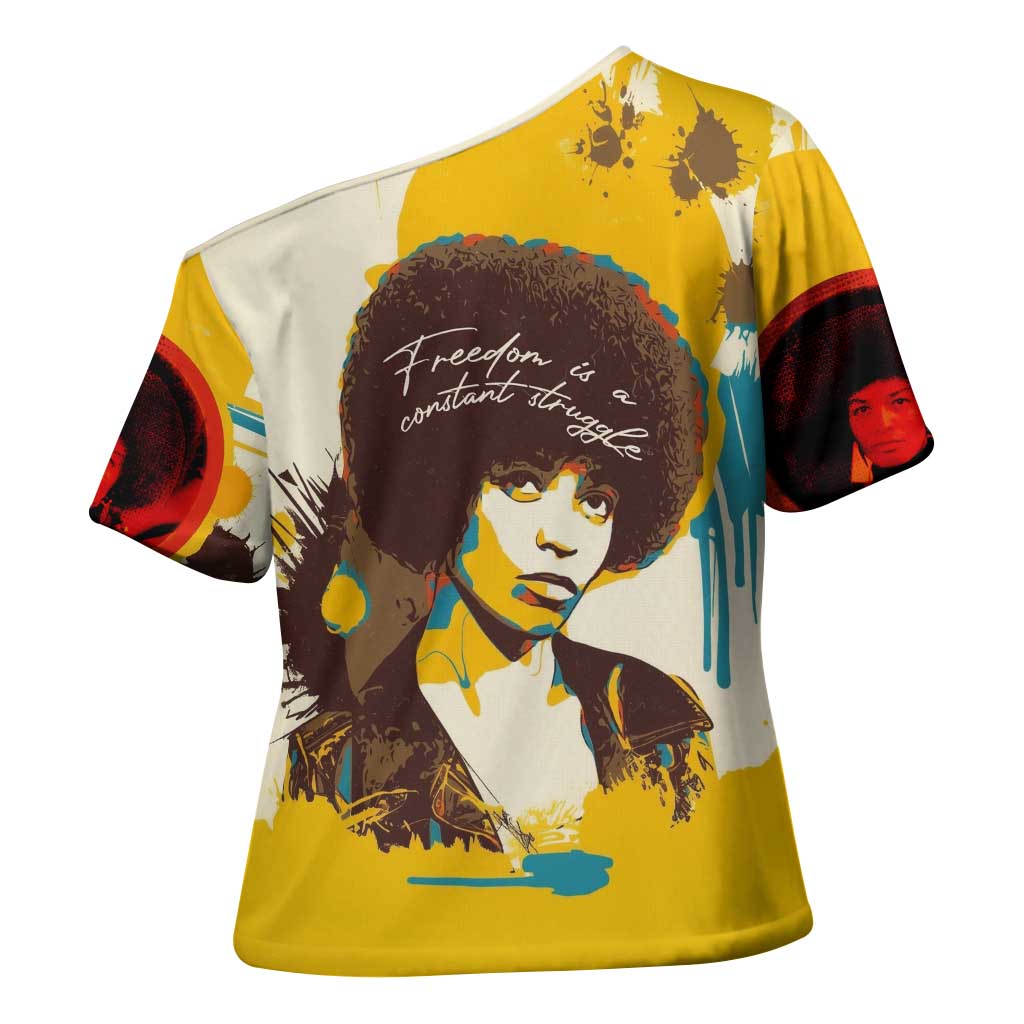 Angela Davis Cross Shoulder Shirt Bold Pop Art Style Freedom Is a Constant Struggle Quote Civil Rights Activist - Wonder Print Shop