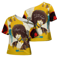 Angela Davis Cross Shoulder Shirt Bold Pop Art Style Freedom Is a Constant Struggle Quote Civil Rights Activist - Wonder Print Shop