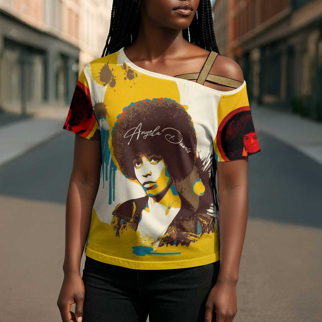 Angela Davis Cross Shoulder Shirt Bold Pop Art Style Freedom Is a Constant Struggle Quote Civil Rights Activist - Wonder Print Shop