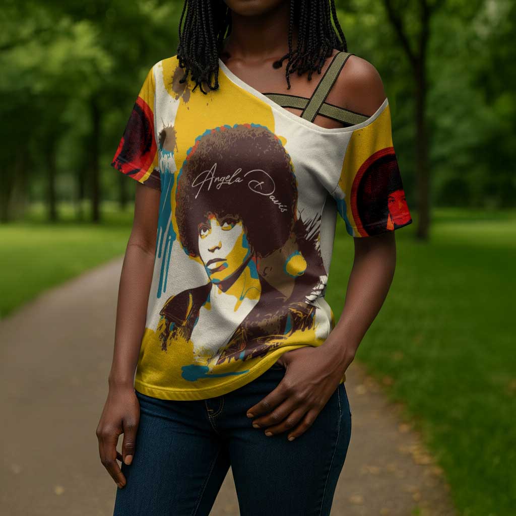 Angela Davis Cross Shoulder Shirt Bold Pop Art Style Freedom Is a Constant Struggle Quote Civil Rights Activist - Wonder Print Shop