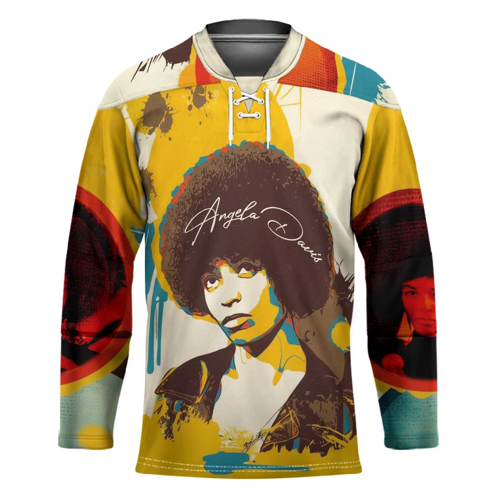 Angela Davis Hockey Jersey Bold Pop Art Style Freedom Is a Constant Struggle Quote Civil Rights Activist - Wonder Print Shop