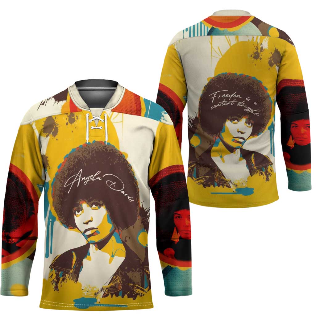 Angela Davis Hockey Jersey Bold Pop Art Style Freedom Is a Constant Struggle Quote Civil Rights Activist - Wonder Print Shop