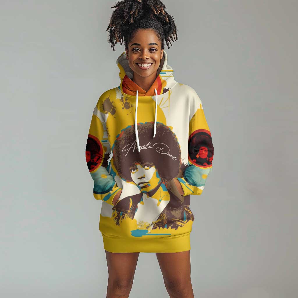 Angela Davis Hoodie Dress Bold Pop Art Style Freedom Is a Constant Struggle Quote Civil Rights Activist - Wonder Print Shop