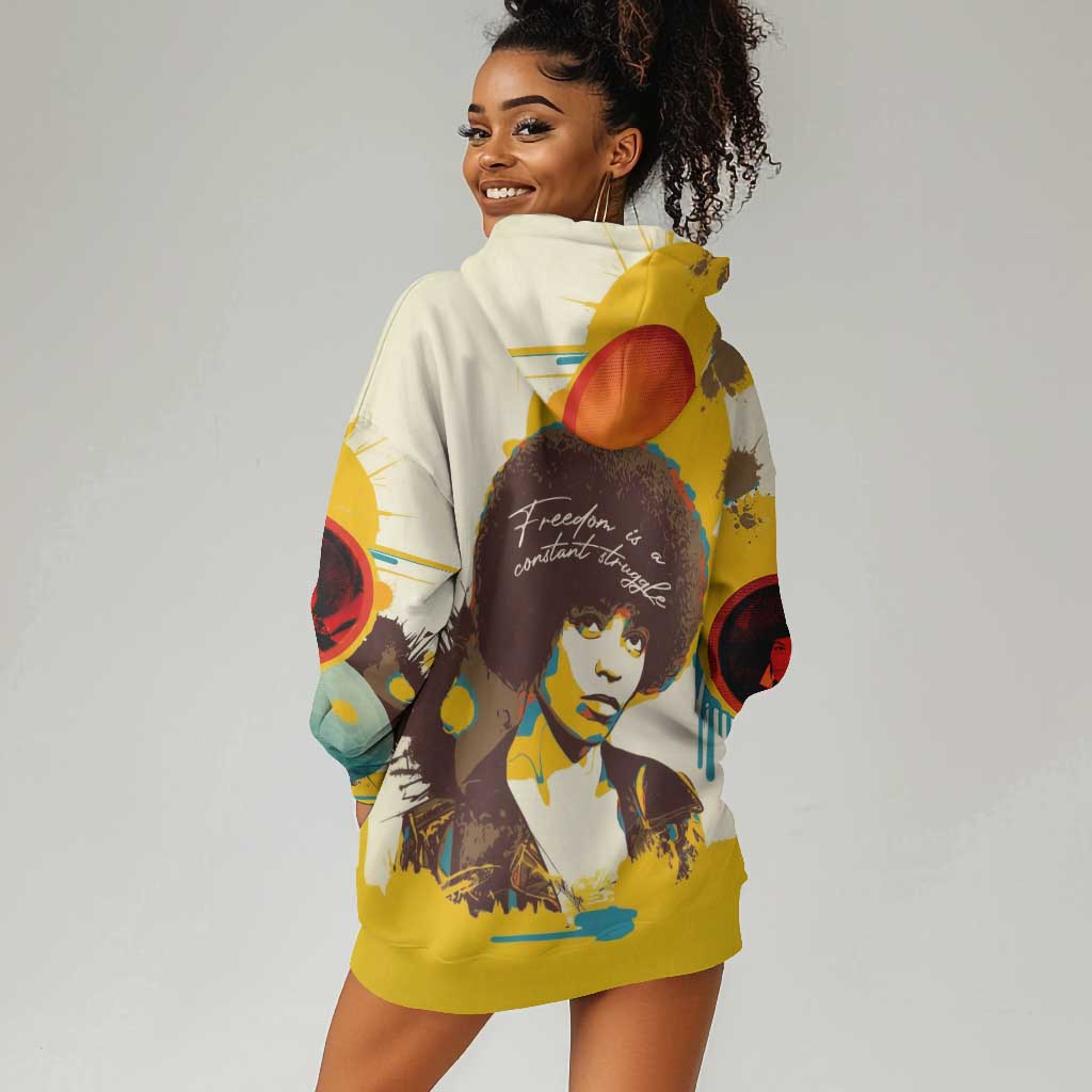 Angela Davis Hoodie Dress Bold Pop Art Style Freedom Is a Constant Struggle Quote Civil Rights Activist - Wonder Print Shop