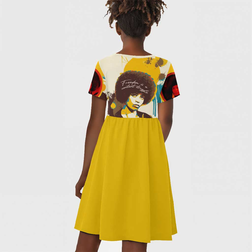 Angela Davis Kid Short Sleeve Dress Bold Pop Art Style Freedom Is a Constant Struggle Quote Civil Rights Activist TS04