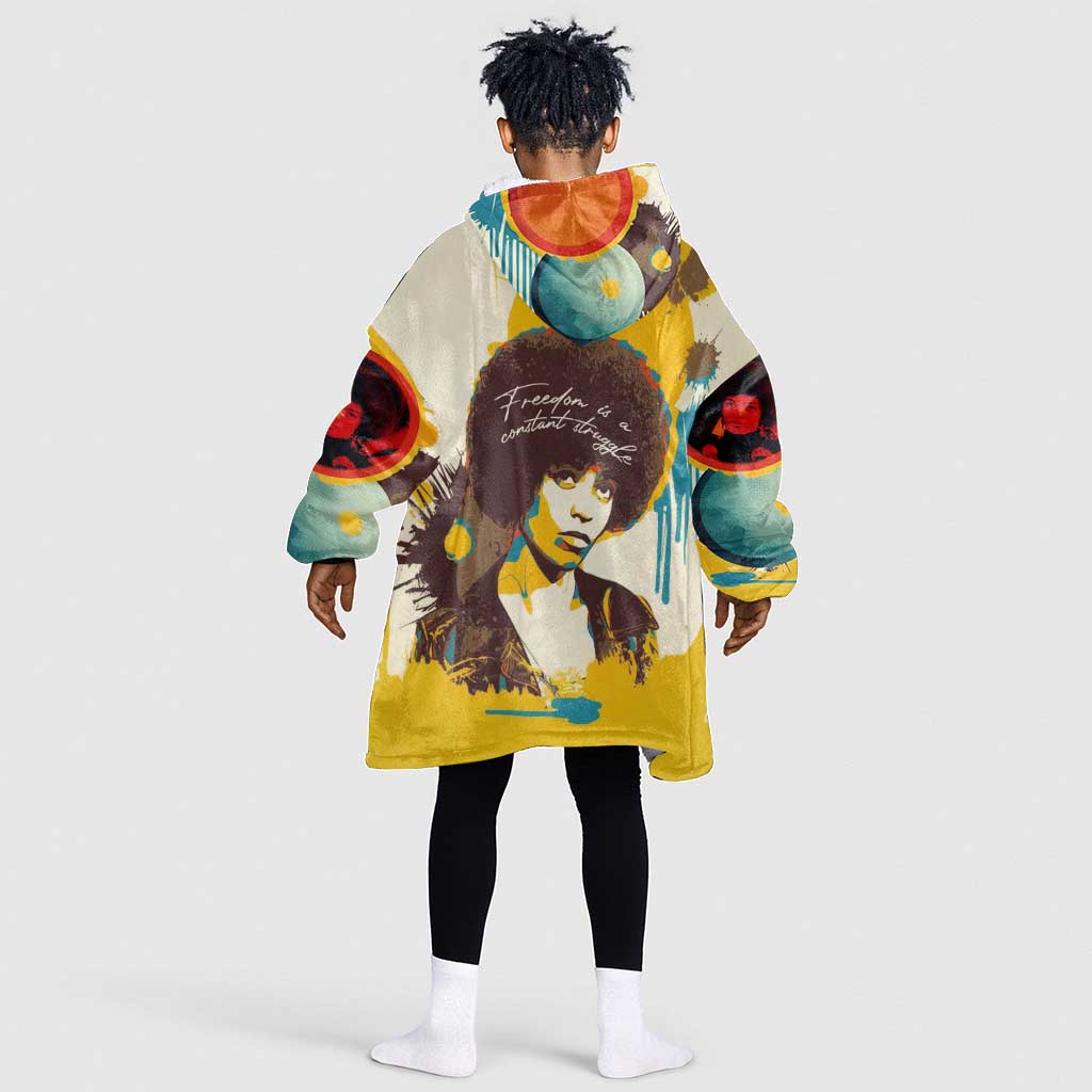 Angela Davis Kid Wearable Blanket Hoodie Bold Pop Art Style Freedom Is a Constant Struggle Quote Civil Rights Activist - Wonder Print Shop