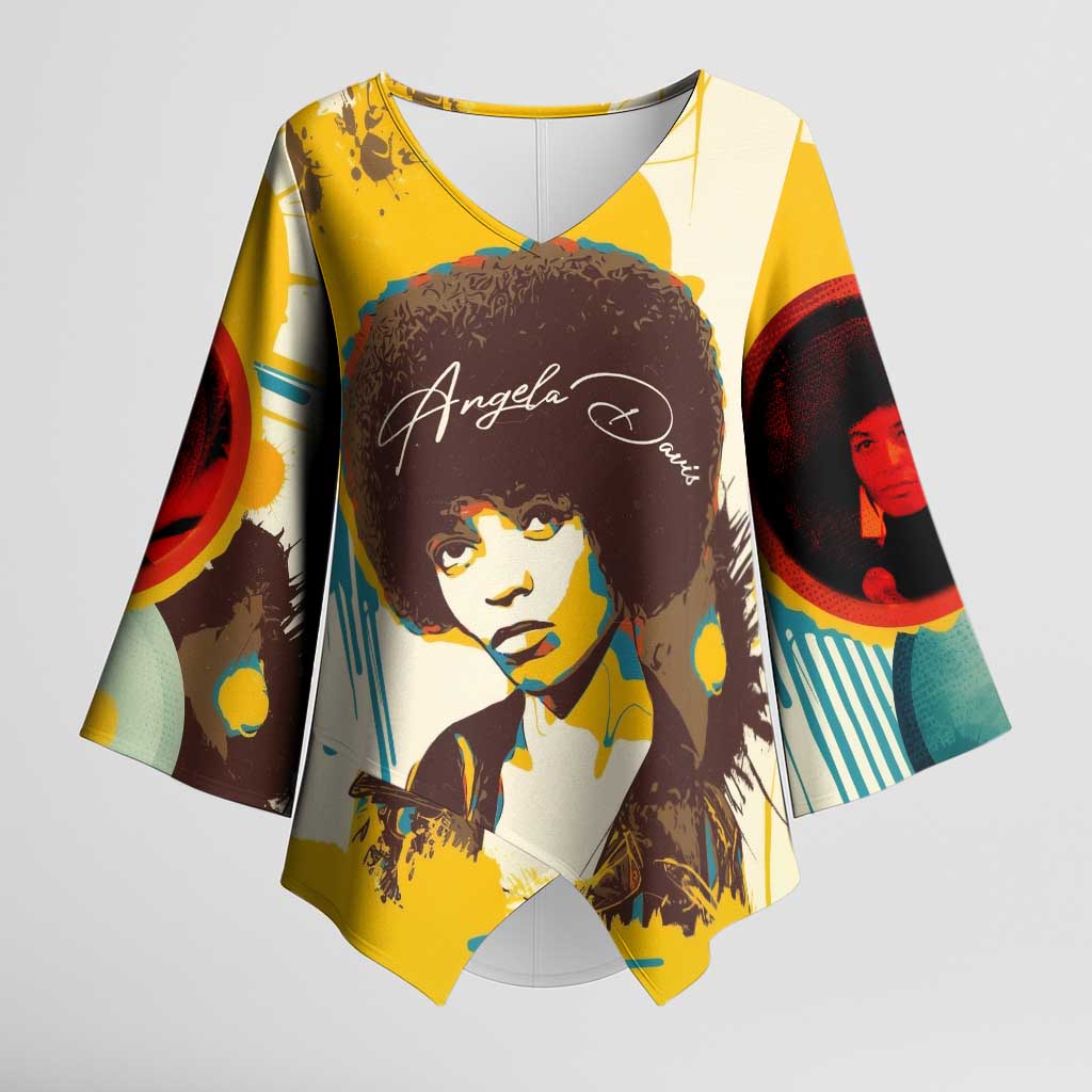 Angela Davis Kimono Sleeve Blouse Bold Pop Art Style Freedom Is a Constant Struggle Quote Civil Rights Activist - Wonder Print Shop
