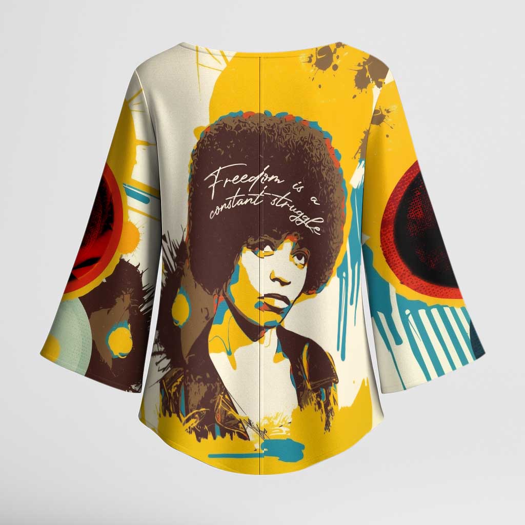 Angela Davis Kimono Sleeve Blouse Bold Pop Art Style Freedom Is a Constant Struggle Quote Civil Rights Activist - Wonder Print Shop