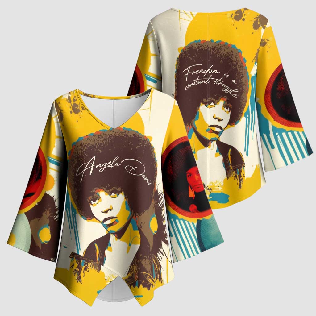 Angela Davis Kimono Sleeve Blouse Bold Pop Art Style Freedom Is a Constant Struggle Quote Civil Rights Activist - Wonder Print Shop