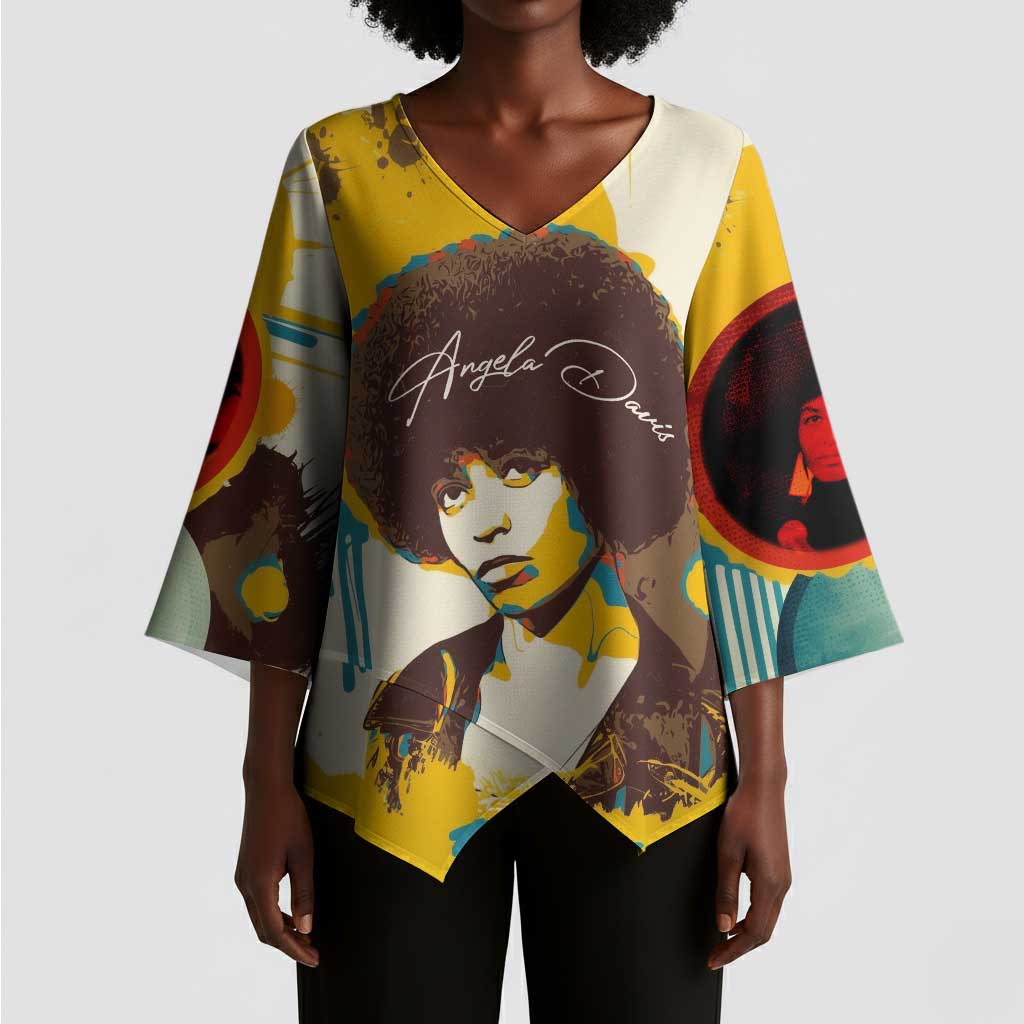 Angela Davis Kimono Sleeve Blouse Bold Pop Art Style Freedom Is a Constant Struggle Quote Civil Rights Activist - Wonder Print Shop