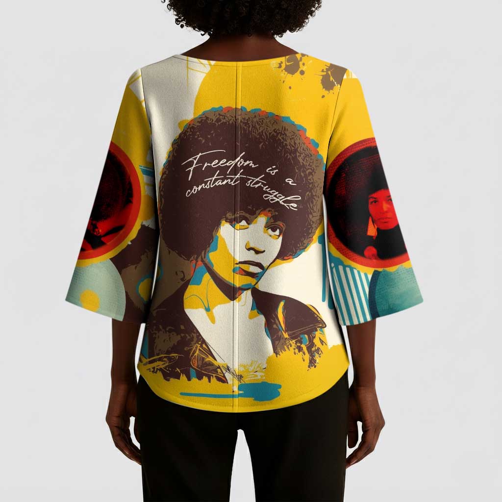 Angela Davis Kimono Sleeve Blouse Bold Pop Art Style Freedom Is a Constant Struggle Quote Civil Rights Activist - Wonder Print Shop