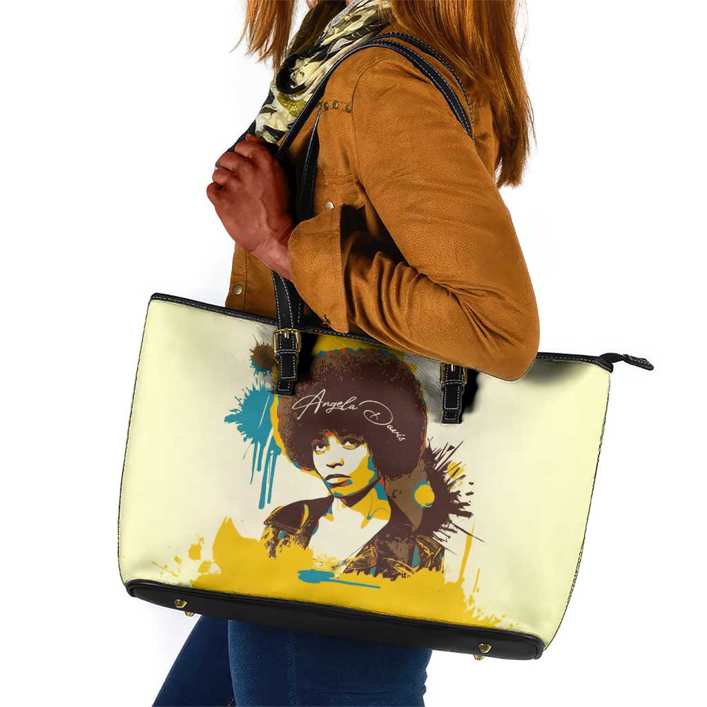 Angela Davis Leather Tote Bag Bold Pop Art Style Freedom Is a Constant Struggle Quote Civil Rights Activist - Wonder Print Shop