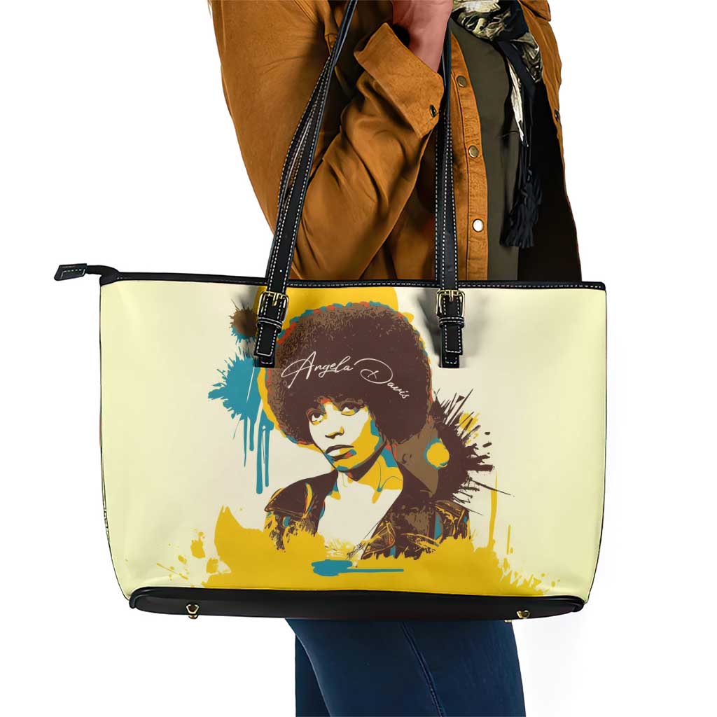 Angela Davis Leather Tote Bag Bold Pop Art Style Freedom Is a Constant Struggle Quote Civil Rights Activist - Wonder Print Shop