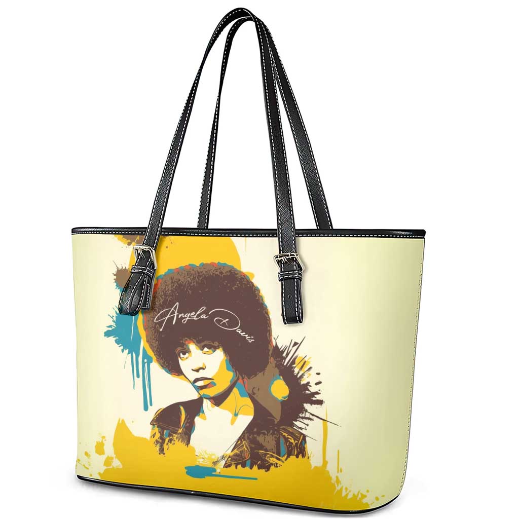 Angela Davis Leather Tote Bag Bold Pop Art Style Freedom Is a Constant Struggle Quote Civil Rights Activist - Wonder Print Shop