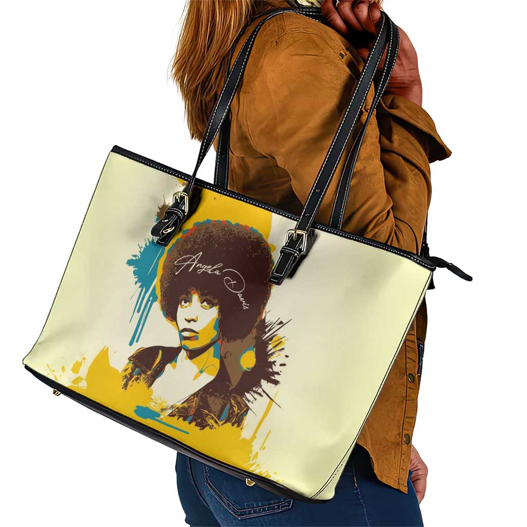 Angela Davis Leather Tote Bag Bold Pop Art Style Freedom Is a Constant Struggle Quote Civil Rights Activist - Wonder Print Shop