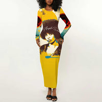 Angela Davis Long Sleeve Bodycon Dress Bold Pop Art Style Freedom Is a Constant Struggle Quote Civil Rights Activist - Wonder Print Shop