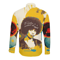 Angela Davis Long Sleeve Button Shirt Bold Pop Art Style Freedom Is a Constant Struggle Quote Civil Rights Activist - Wonder Print Shop