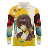 Angela Davis Long Sleeve Polo Shirt Bold Pop Art Style Freedom Is a Constant Struggle Quote Civil Rights Activist - Wonder Print Shop