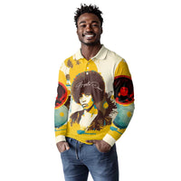 Angela Davis Long Sleeve Polo Shirt Bold Pop Art Style Freedom Is a Constant Struggle Quote Civil Rights Activist - Wonder Print Shop